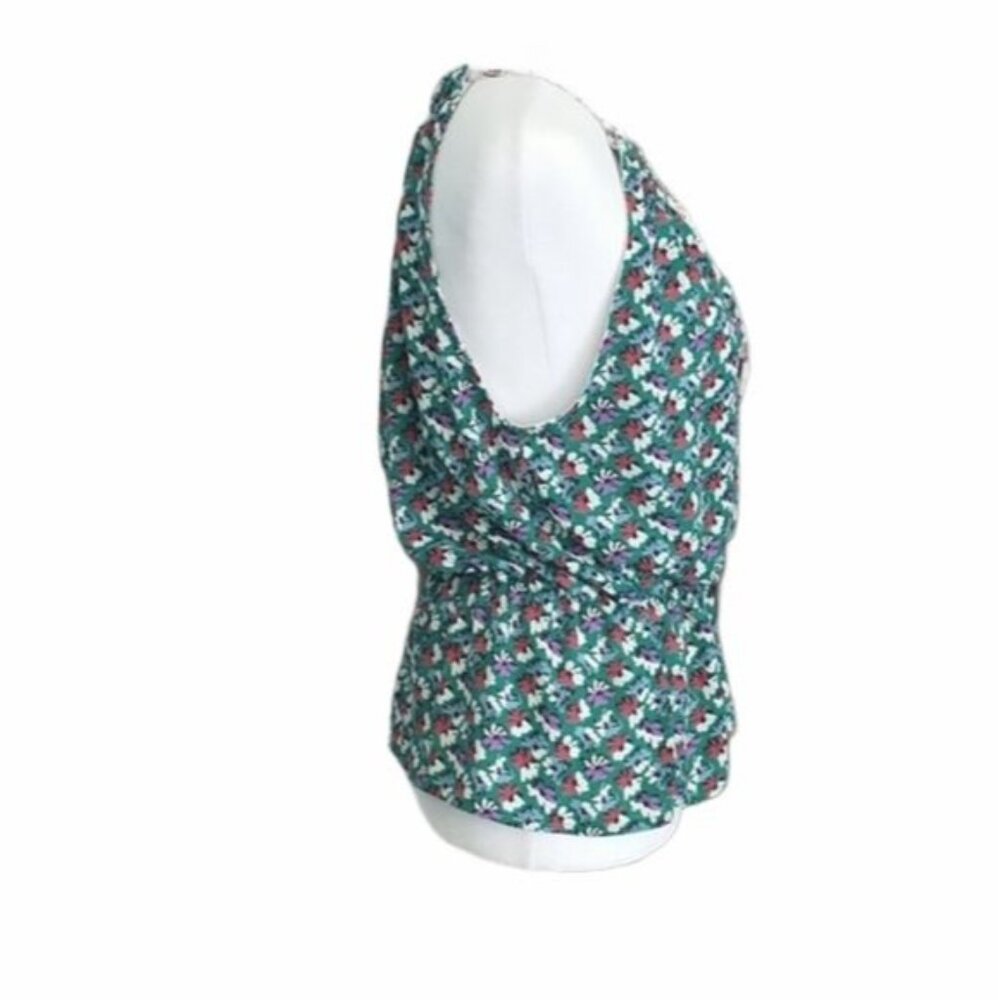 Anthropologie Floral Sleeveless Halter Peplum Top Tie Detail Green Multicolor - Picture 5 of 9
